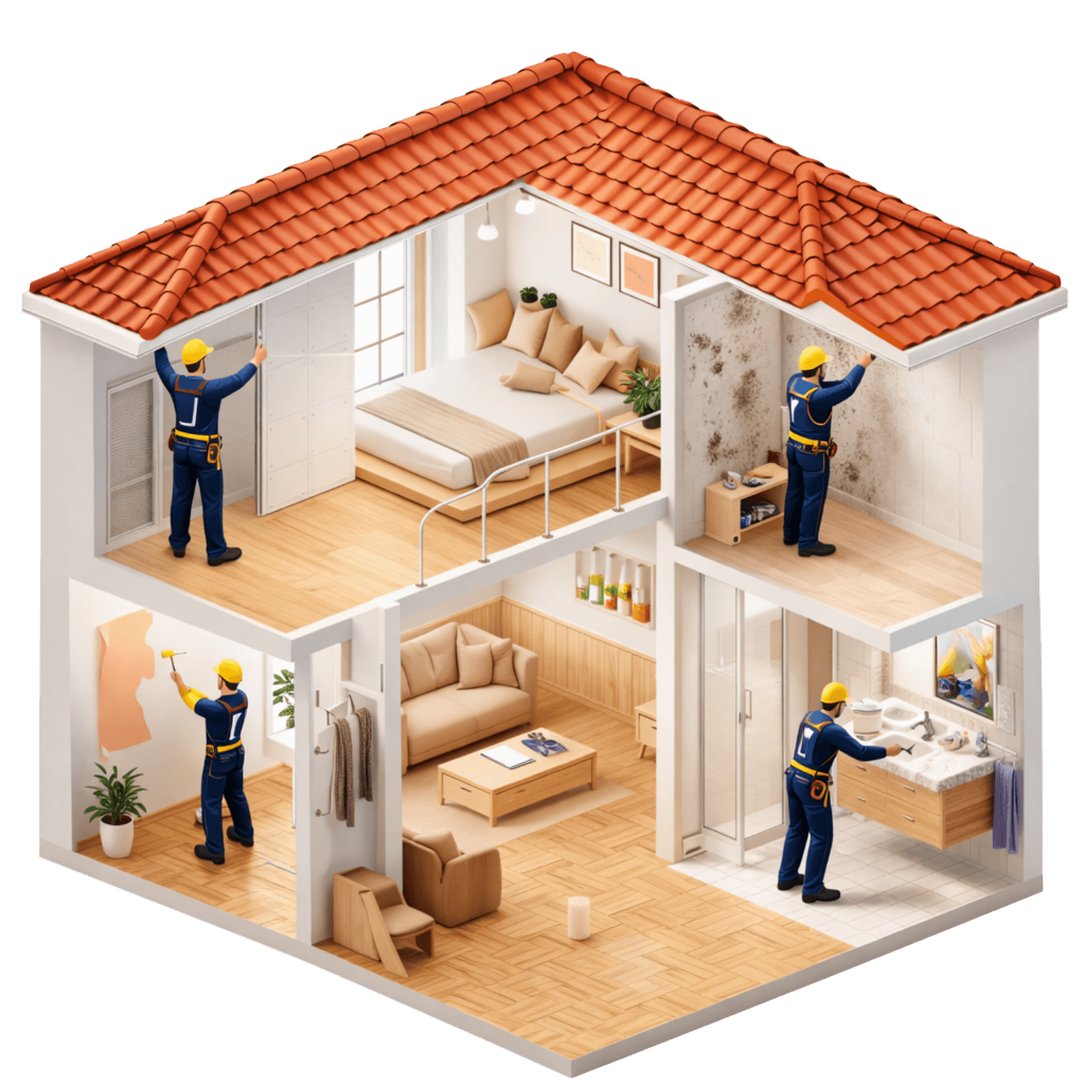 Schema di una casa con gli interventi di ristrutturazione stanza per stanza