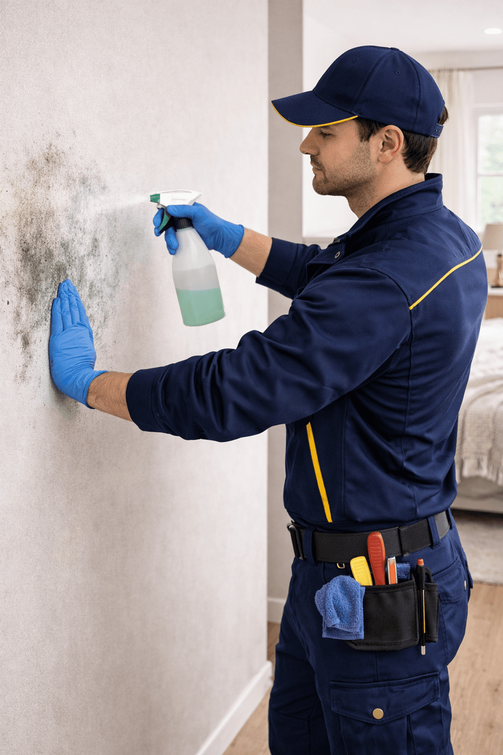Trattamento anti-muffa applicato su una parete di casa